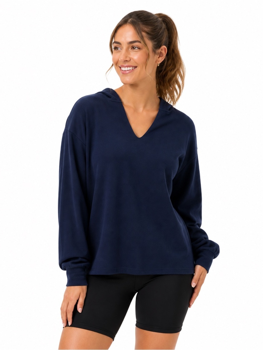Buff Bunny Lightweight V-Neck Hoodie Blue